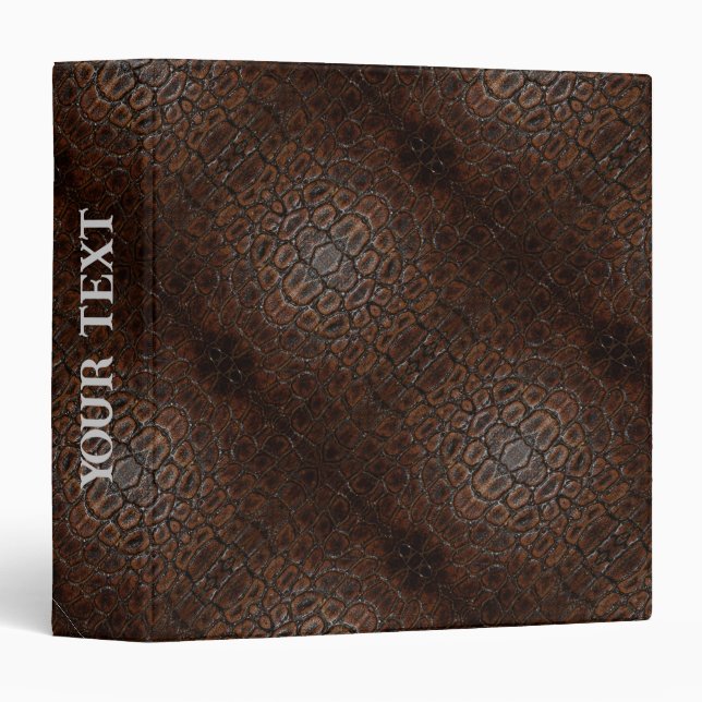 vintage wild crocodile brown alligator leather 3 ring binder (Front/Spine)