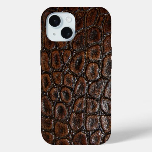 vintage wild crocodile brown alligator leather iPhone 15 case
