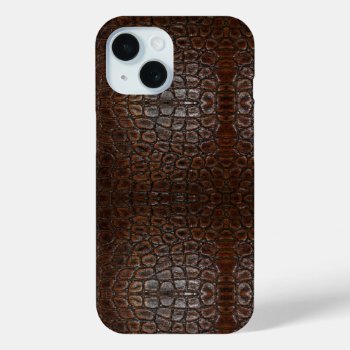 Vintage Wild Crocodile Brown Alligator Leather Iphone 15 Case by WhenWestMeetEast at Zazzle