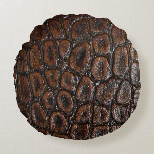 vintage wild crocodile brown alligator leather round pillow