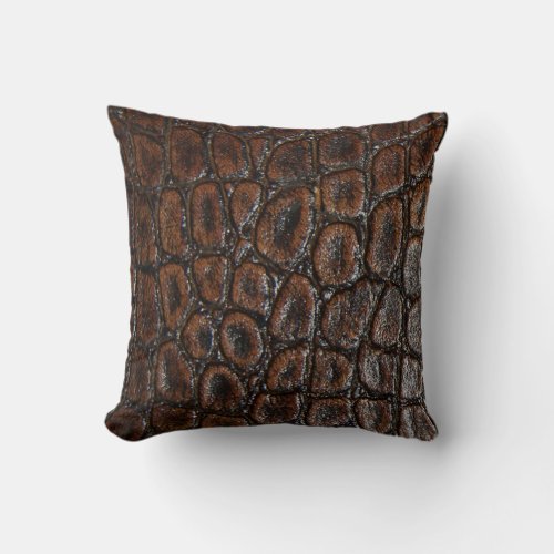 vintage wild crocodile brown alligator leather throw pillow