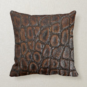 vintage wild crocodile brown alligator leather throw pillow
