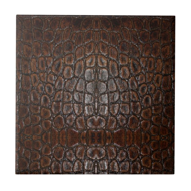 vintage wild crocodile brown alligator leather tile (Front)