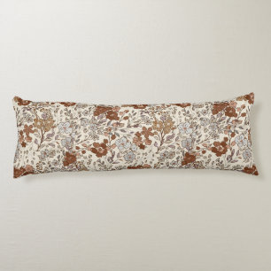 Vintage Wild Floral Brown Flower Nature Pattern Body Pillow