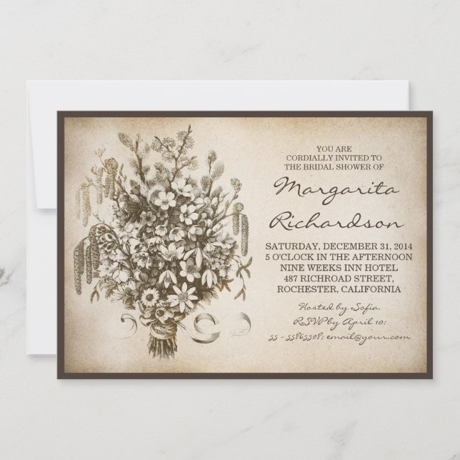 vintage wild flowers bridal shower invitations (Front)