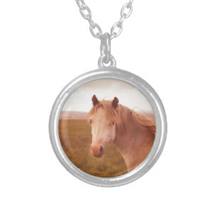 Vintage wild horse silver plated necklace