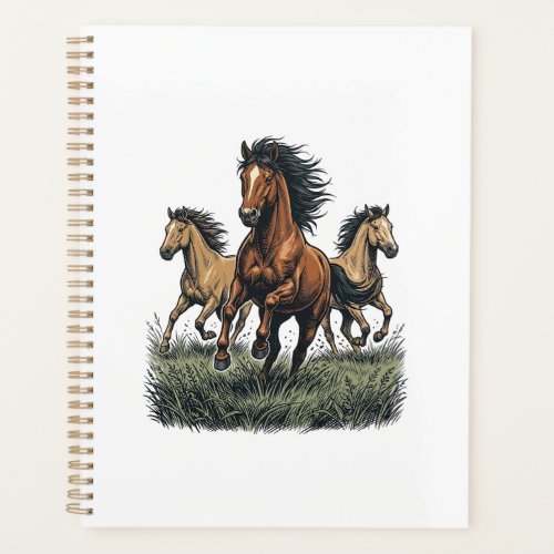 Vintage Wild Horses Running Western Vector Shirt_1 Planner