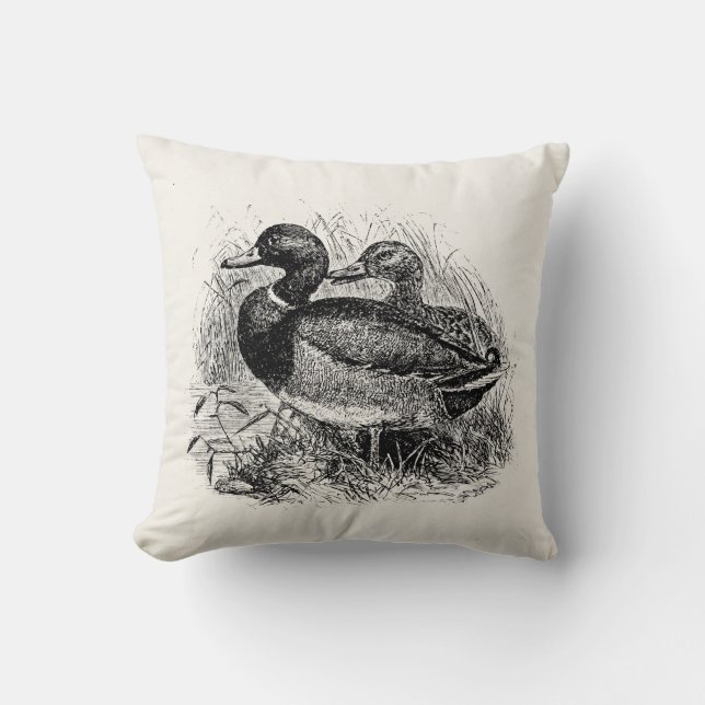 Vintage Wild Mallard Ducks Personalized Template Throw Pillow (Front)