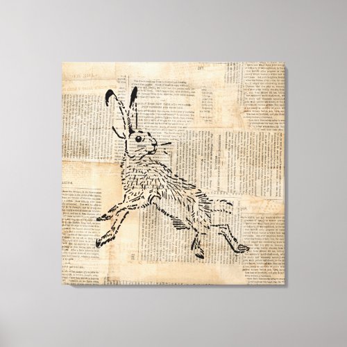 Vintage Wild Rabbit with Newspaper Background Canvas Print