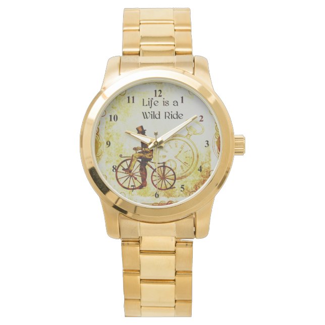 Vintage Wild Ride Steampunk Bicycle Collage Watch (Front)