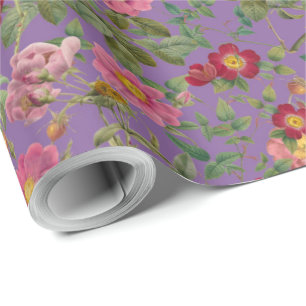 Vintage Wild Rose Gift Paper in Orchid Purple