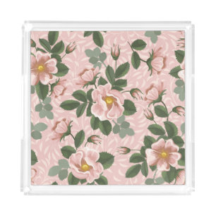 Vintage Wild Roses: Floral Background Acrylic Tray