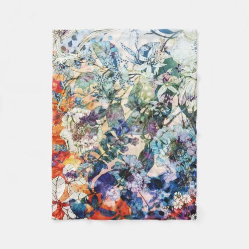 Vintage Wild Spring Botanical Floral Bloom Fleece Blanket