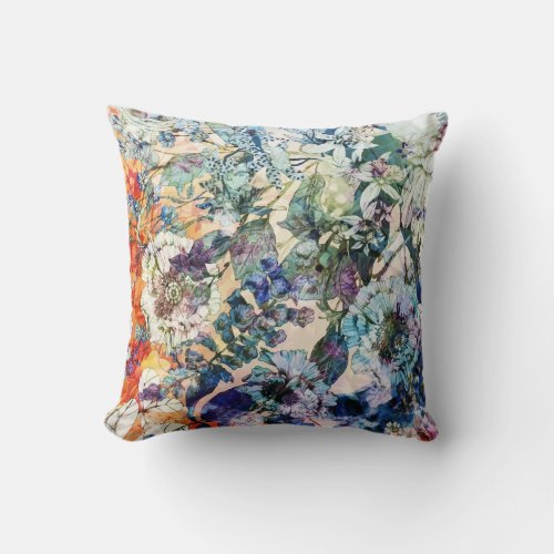 Vintage Wild Spring Botanical Floral Bloom Throw Pillow