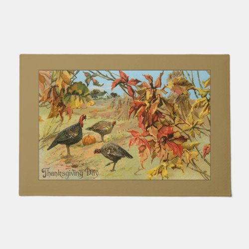 Vintage Wild Thanksgiving Turkeys  Fall Foliage Doormat