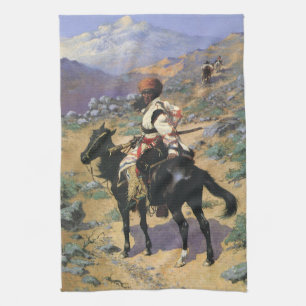 Vintage Wild West, An Indian Trapper by Remington Kitchen Towel