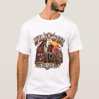 Vintage Wild West Cowboy Horse Longhorn T-Shirt