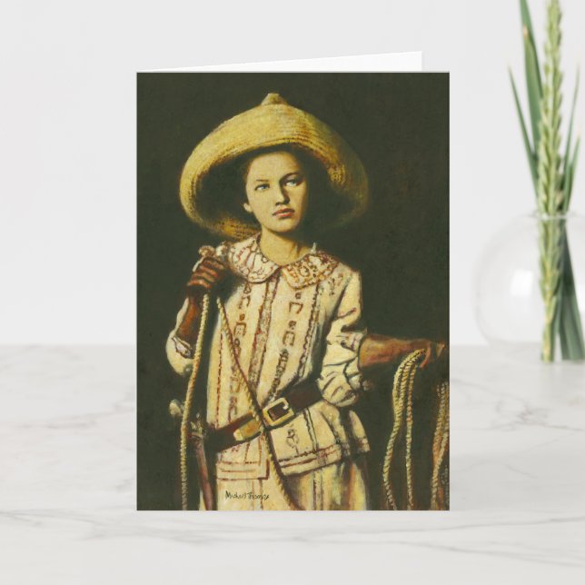 Vintage Wild West Cowgirl Greetings card (Front)