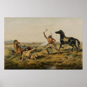 Vintage Wild West Frontier Battle Scene Art Poster