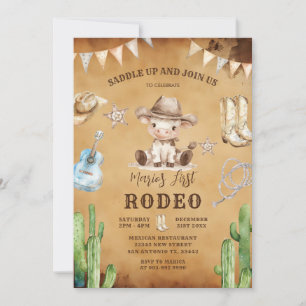 Vintage Wild West My First Rodeo Cowboy Birthday  Invitation