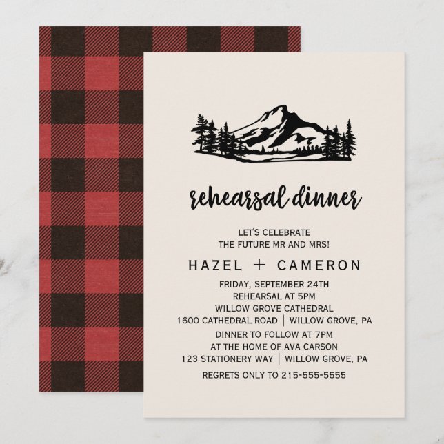 Vintage Wilderness Buffalo Plaid Rehearsal Dinner Invitation (Front/Back)