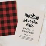 Vintage Wilderness | Plaid Save the Date Card<br><div class="desc">This vintage wilderness plaid save the date card is perfect for a mountain wedding. The rocky mountains inspired design features a hand drawn mountain,  lake and forest scene with a buffalo plaid backing for a cozy cabin feel.</div>