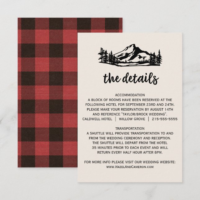 Vintage Wilderness Plaid Wedding Details Card (Front/Back)