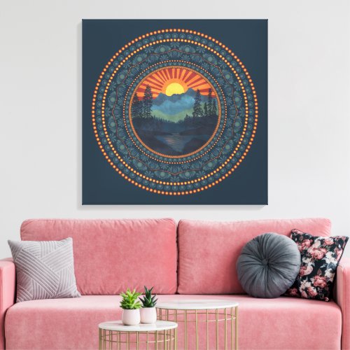 Vintage Wilderness Sunset Dot Mandala Canvas