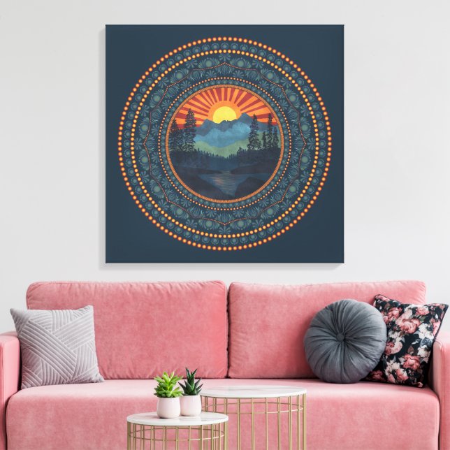Vintage Wilderness Sunset Dot Mandala Canvas (Insitu(LivingRoom))