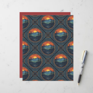 Vintage Wilderness Sunset Mandala Geometric Tile
