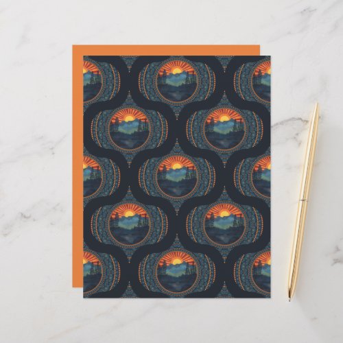 Vintage Wilderness Sunset Mandala Mid Century Ogee