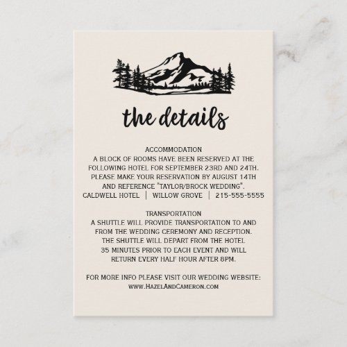 Vintage Wilderness Wedding Details Card