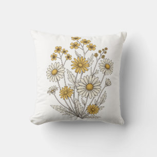 Vintage Wildflower and Daisy Floral Pillow Retro