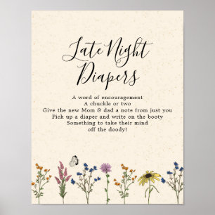 Vintage Wildflower Baby Shower Late Night Diaper Poster
