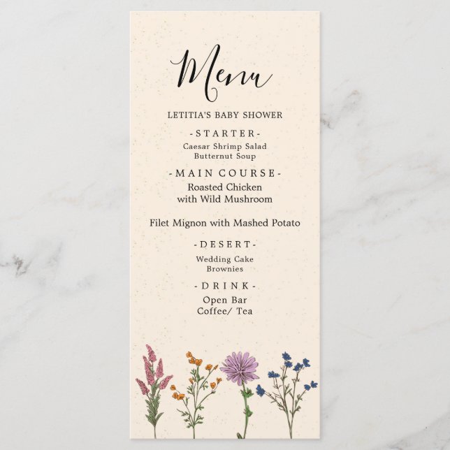 Vintage Wildflower Baby Shower Menu (Front)