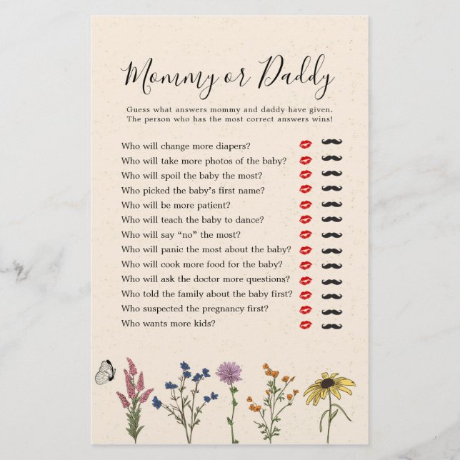 Vintage Wildflower Baby Shower Mommy or Daddy (Front)