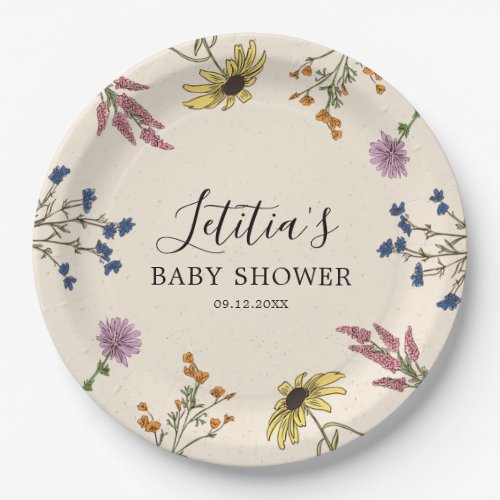 Vintage Wildflower Baby Shower Paper Plate