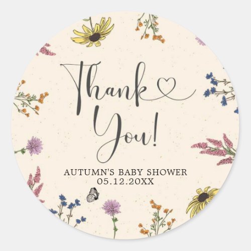 Vintage Wildflower Baby Shower Thank You Sticker