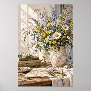 Vintage Wildflower Botanical Study Pitcher Wall Ar Poster
