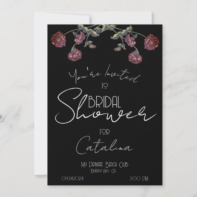 Vintage Wildflower Bridal Shower Black Rose Gold Invitation (Front)