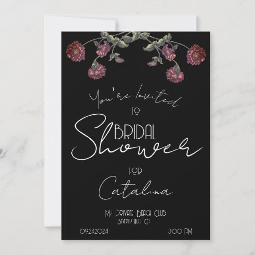 Vintage Wildflower Bridal Shower Black Rose Gold Invitation