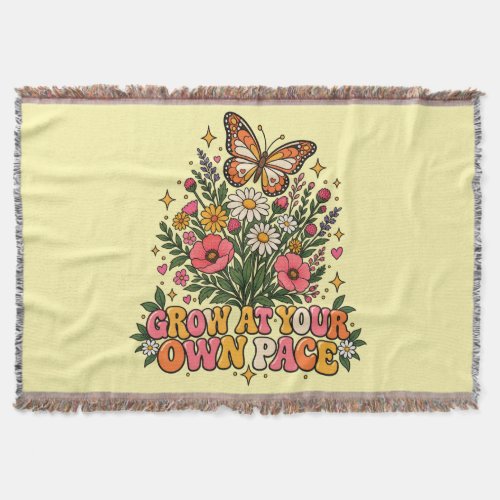 Vintage Wildflower Butterfly Grow At Your Own Pac Throw Blanket