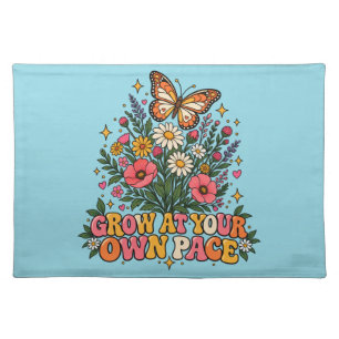Vintage Wildflower Butterfly Grow At Your Own Pace Cloth Placemat