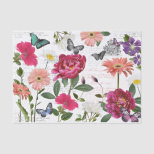 Vintage Wildflower Butterfly Handwriting Decoupage Tissue Paper