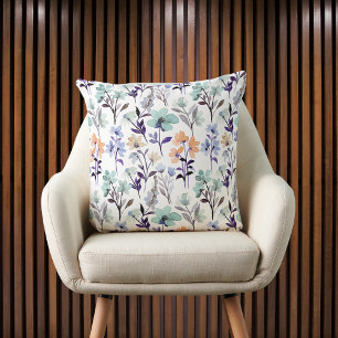 Vintage Wildflower Cottagecore Floral Purple  Throw Pillow