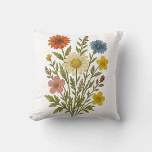 Vintage Wildflower cotton throw pillow