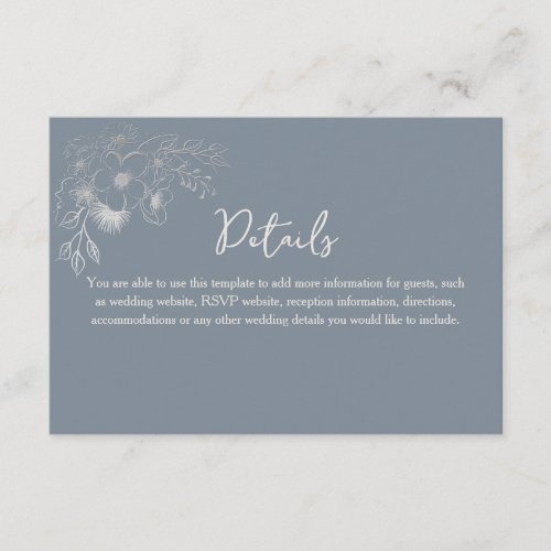 Vintage Wildflower Dusty Blue Wedding Details Enclosure Card