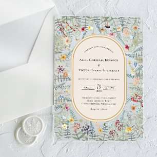 Vintage Wildflower Fern Beige Wedding Acrylic Invitations