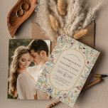 Vintage Wildflower Fern Beige Wedding Photo Invitation<br><div class="desc">This Vintage Wildflower Fern Beige Wedding Photo Invitation design is an elegant arrangement of classic gold geometric frames embellished with delicate boho floral greenery bouquets and stems. Featuring a palette of timeless ivory beige backgrounds with simple classic black typography and whimsical colorful wildflowers, creating a lovely and polished romantic feel....</div>