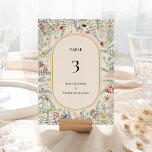 Vintage Wildflower Fern Beige Wedding Table Number<br><div class="desc">This Vintage Wildflower Fern Beige Wedding Table Number design is an elegant arrangement of classic gold geometric frames embellished with delicate boho floral greenery bouquets and stems. Featuring a palette of timeless ivory beige backgrounds with simple classic black typography and whimsical colorful wildflowers, creating a lovely and polished romantic feel....</div>